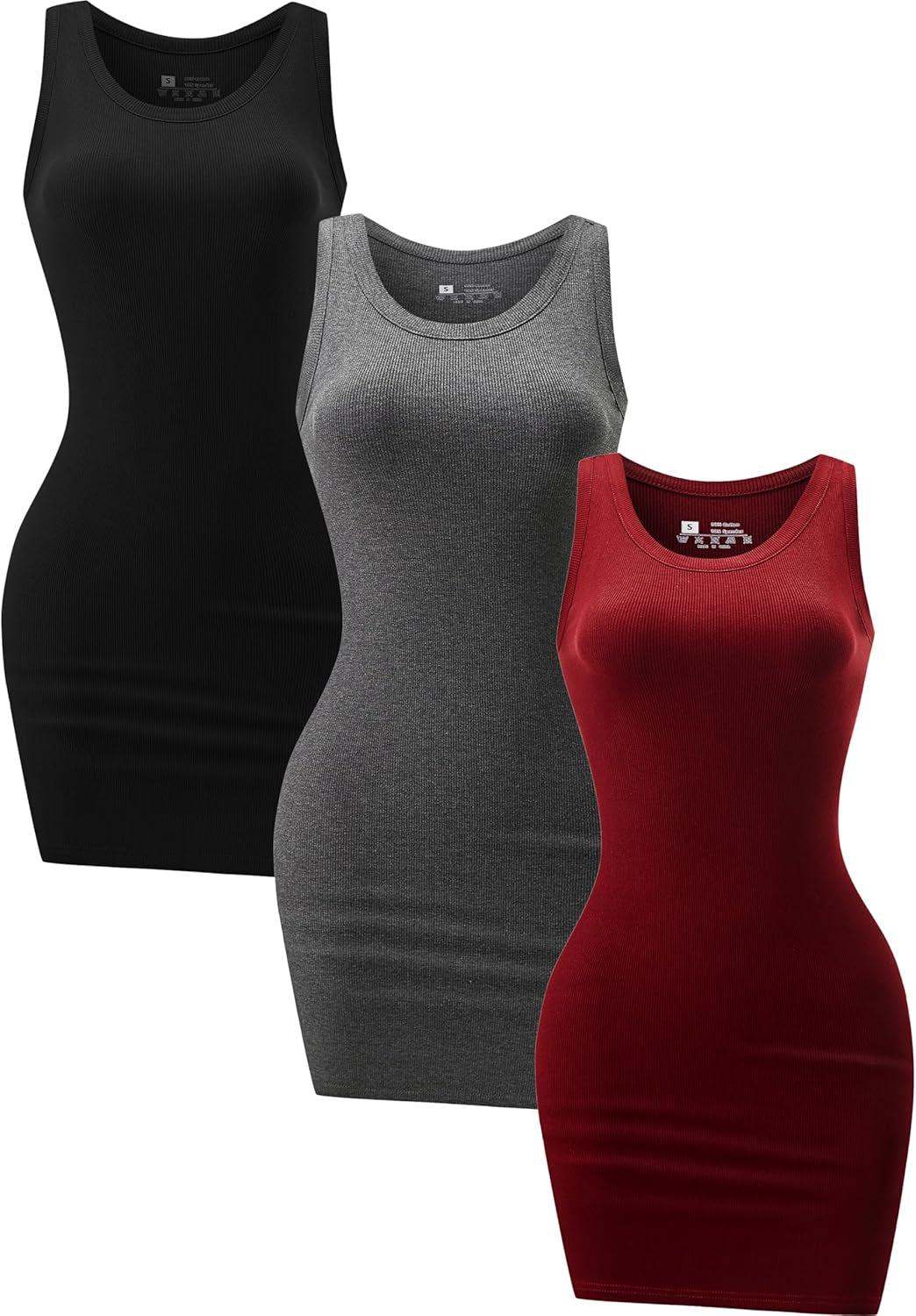 3 Pack Summer Dresses for Women 2026 Ribbed Crewneck Tank Top Dress Sleeveless Sundress Basic Bodycon Mini Dress