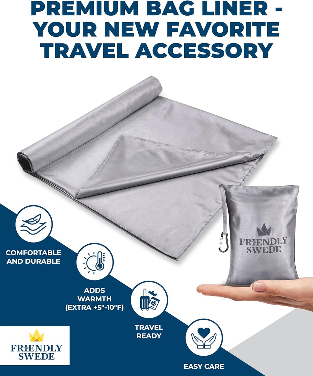 Sleeping Bag Liner Ultralight - Thin Travel Sheets for Hotel W Full Length Zipper; Silky Feel Camping Sheets & Adult Sleep Sack for Backpacking; Travel Sleeping Bag - Grey (Zipper)