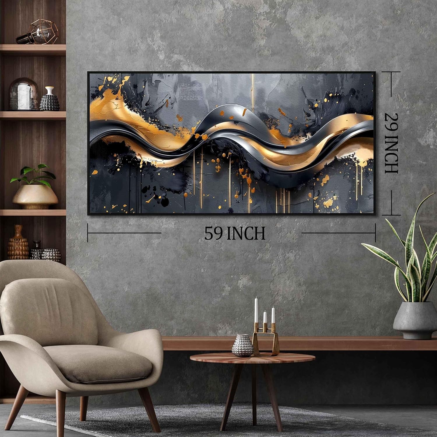 Elegant Black and Gold Wall Art 29" X 59" Canvas for Office Decor Living Room Stylish Large Artwork for Modern Art Pictures