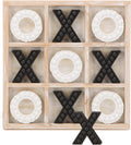 Tic Tac Toe Game Coffee Table Decor, 10.6 Inch Rustic Wooden Board, Black & White