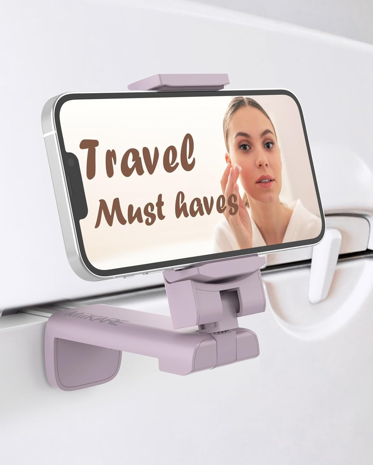 Airplane Travel Essentials Phone Holder, Universal Handsfree Phone Mount for Flying with 360 Degree Rotation, Accessory for Airplane, Travel Must Haves Phone Stand for Desk, Tray Table
