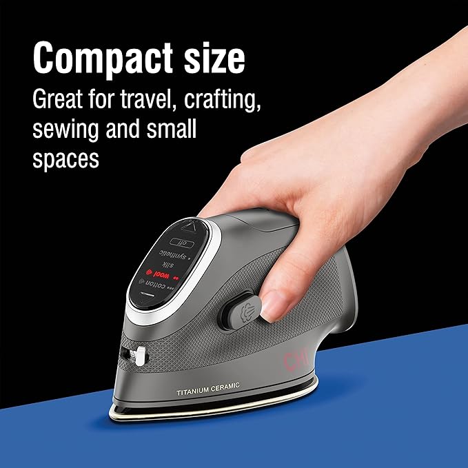 Mini Steam Iron for Clothes, Sewing, Crafting and Travel with Titanium Infused Ceramic Soleplate, 1000 Watts, XL 10’ Cord, 3-Way Auto Shutoff, Portable, Vacation Essentials, Black (13120)