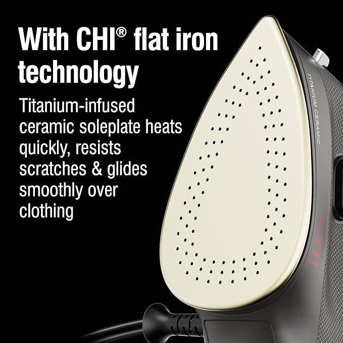 Mini Steam Iron for Clothes, Sewing, Crafting and Travel with Titanium Infused Ceramic Soleplate, 1000 Watts, XL 10’ Cord, 3-Way Auto Shutoff, Portable, Vacation Essentials, Black (13120)