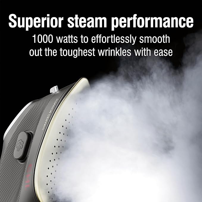 Mini Steam Iron for Clothes, Sewing, Crafting and Travel with Titanium Infused Ceramic Soleplate, 1000 Watts, XL 10’ Cord, 3-Way Auto Shutoff, Portable, Vacation Essentials, Black (13120)