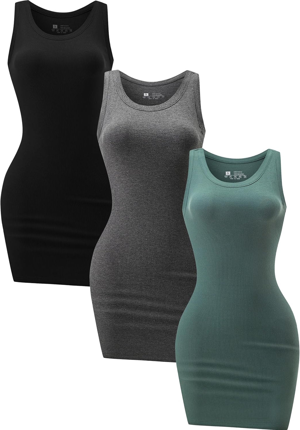 3 Pack Summer Dresses for Women 2026 Ribbed Crewneck Tank Top Dress Sleeveless Sundress Basic Bodycon Mini Dress