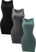 3 Pack Summer Dresses for Women 2026 Ribbed Crewneck Tank Top Dress Sleeveless Sundress Basic Bodycon Mini Dress