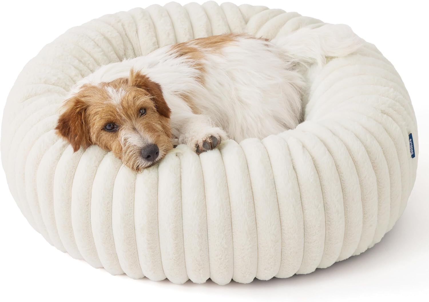 Donut Small Dog Bed - Dog Beds for Small Dogs with Corduroy Fleece & anti Slip Bottom, round Faux Fur Pet Beds with Washable Removable Cover, Cream, 27X27X8 Inches