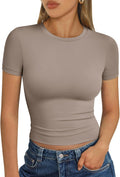 Womens Short Sleeve T Shirts Summer Crop Tops Basic Slim Fit Gym Workout Y2K Clothes