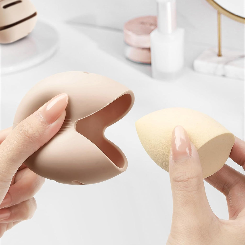 Silicone Makeup Brush Holder Travel Case - No Smell Nylon Strap Closure | Water-Resistant Brush Organizer for Travel Makeup Brushes Storage-Khaki