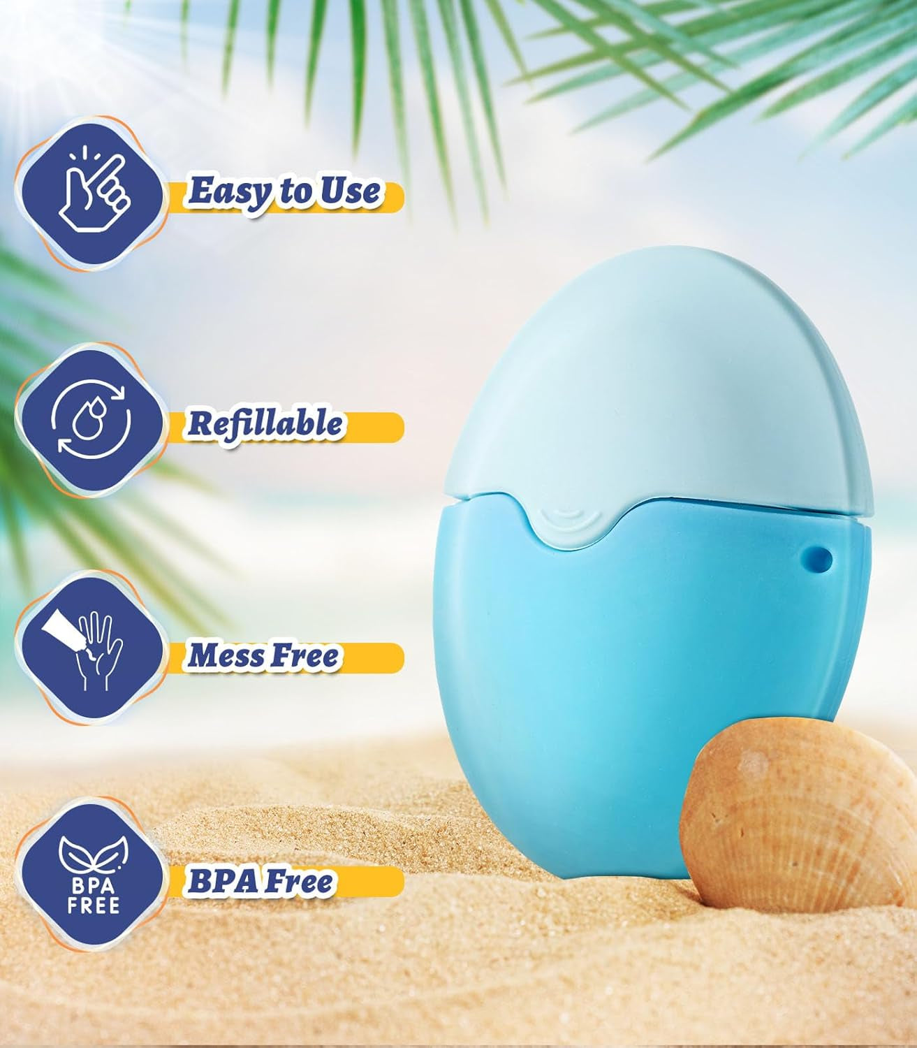 Sunscreen Applicator for Kids, Adults & Families - BPA Free & Refillable, Sunblock Buddy Brush Set with Protective Caps, Sun Lotion Applicator Sun Cream Brush (Blue)