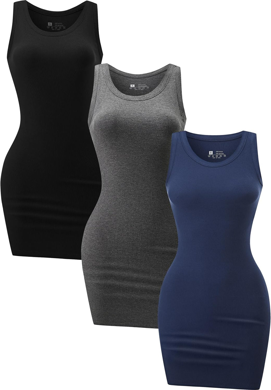 3 Pack Summer Dresses for Women 2026 Ribbed Crewneck Tank Top Dress Sleeveless Sundress Basic Bodycon Mini Dress