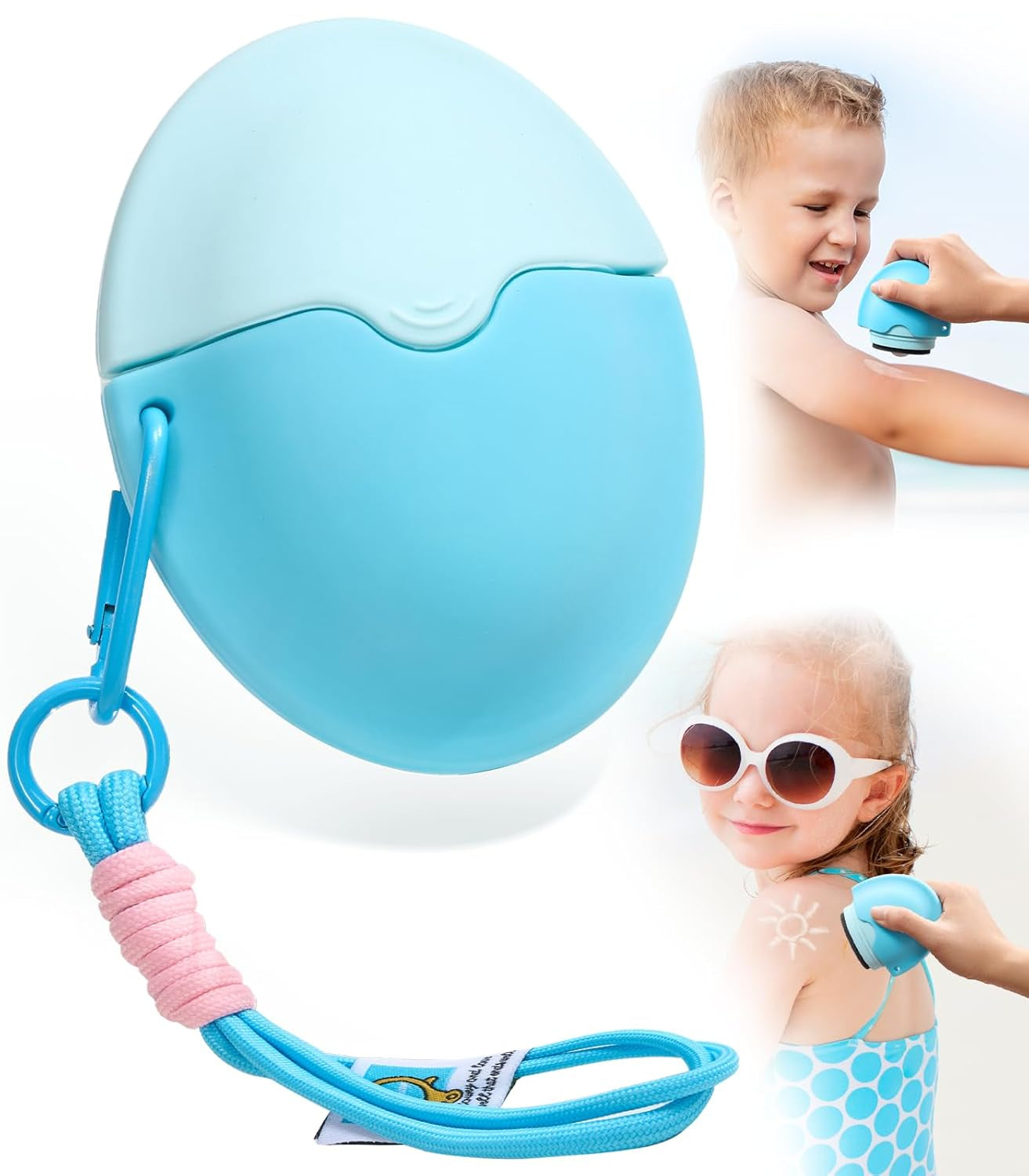 Sunscreen Applicator for Kids, Adults & Families - BPA Free & Refillable, Sunblock Buddy Brush Set with Protective Caps, Sun Lotion Applicator Sun Cream Brush (Blue)