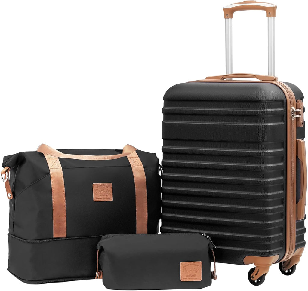 Suitcase Set 3 Piece Carry on Hardside Luggage with TSA Lock Spinner Wheels (White, S(20In))