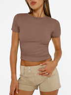 Womens Short Sleeve T Shirts Summer Crop Tops Basic Slim Fit Gym Workout Y2K Clothes