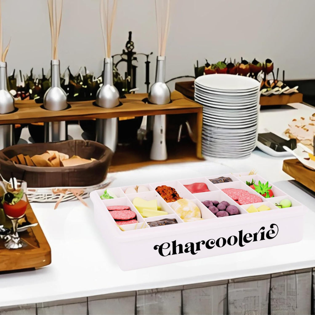Chilled Portable Travel Charcuterie Snackle Box Container with Locking Lid, Includes Ice Pack, and Bonus Cooler Bag, Picnic Box Serving Tray