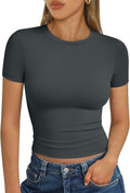 Womens Short Sleeve T Shirts Summer Crop Tops Basic Slim Fit Gym Workout Y2K Clothes