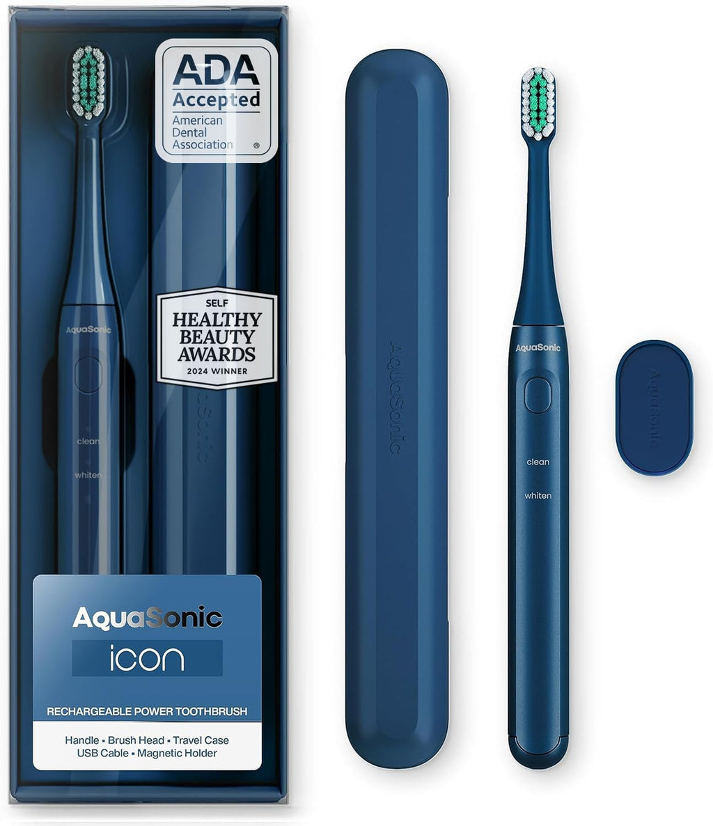 Icon Ada-Accepted Rechargeable Toothbrush | Magnetic Holder & Slim Travel Case | 2 Brushing Modes & Smart Timers | Gentle Micro-Vibrations (Blush)