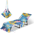 Chaise Lounge Chair Towel Cover with Side Pockets, Soft Microfiber, 80" X 26" Chair Cover for Beach/Pool Sunbathing Holiday, Patio (Stripe)