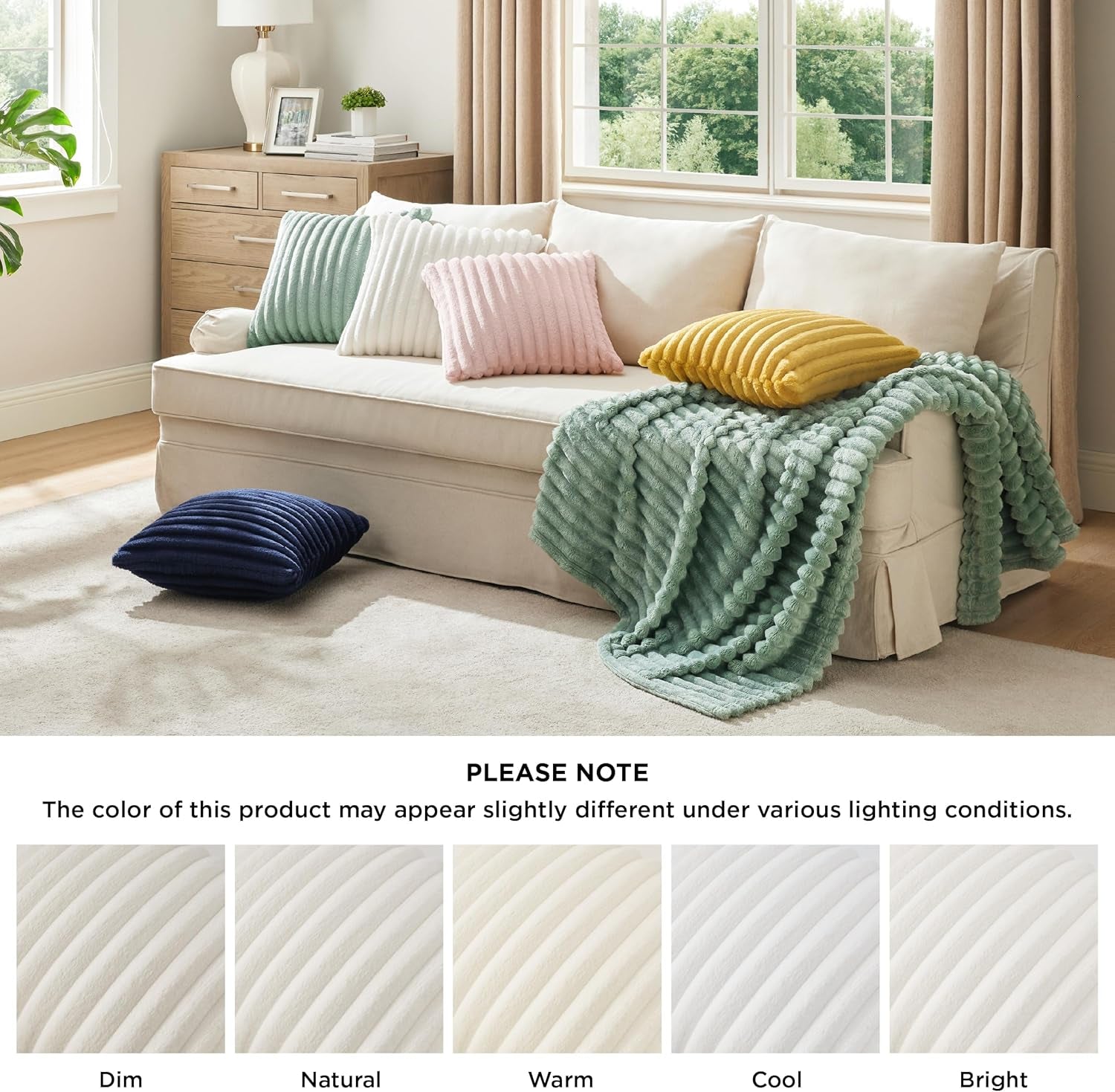 White Throw Pillow Covers 18X18 Set of 2, Soft Decorative Fluffy Striped Sofa Pillow Covers, Home Decor for Living Room Couch Bed
