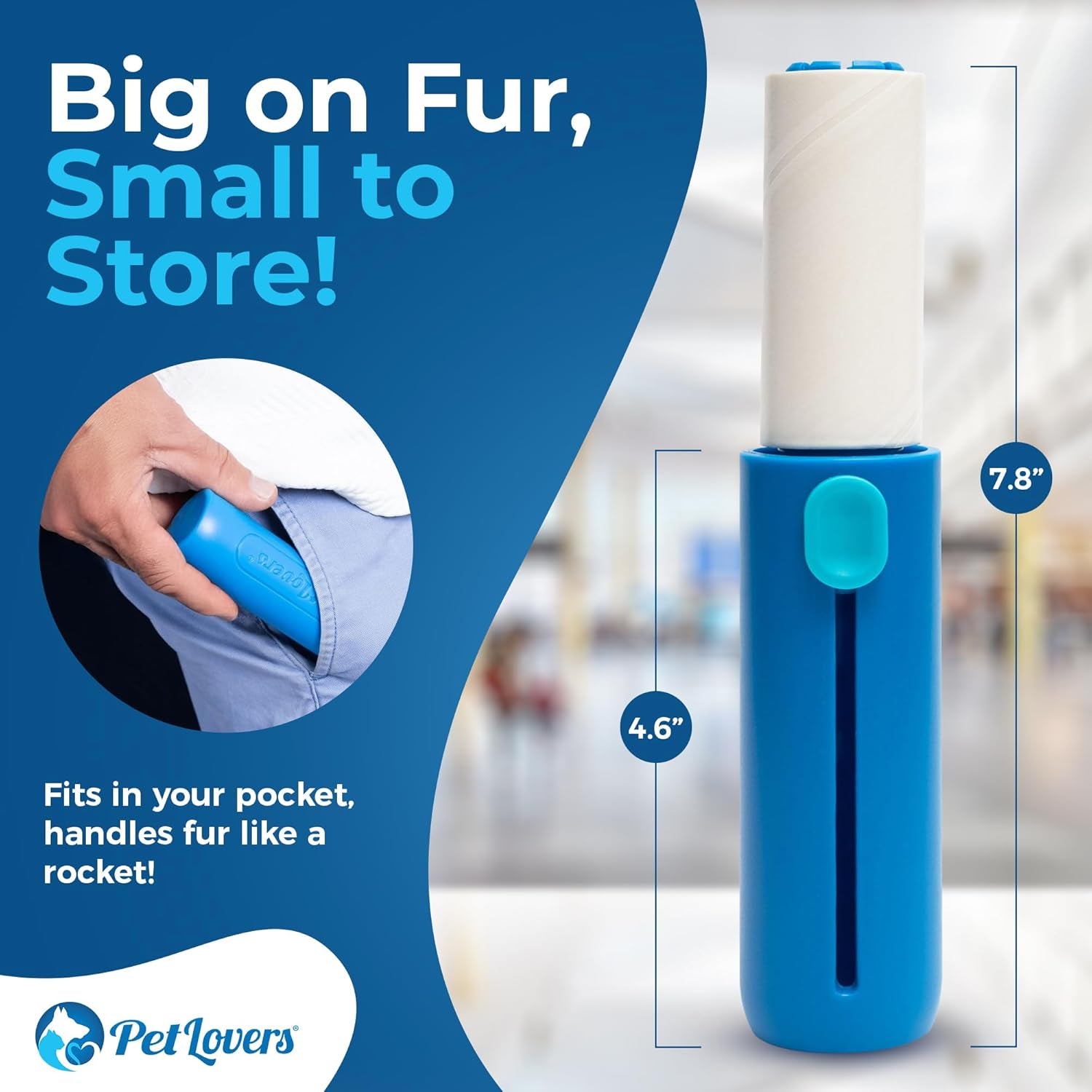 Mini Lint Roller Travel Size 50 Sheets – Compact Pet Hair Remover for Dog and Cat Fur. Lightweight Design Ideal for Clothes Furniture and Car. Perfect for Quick and Easy on the Go Cleaning