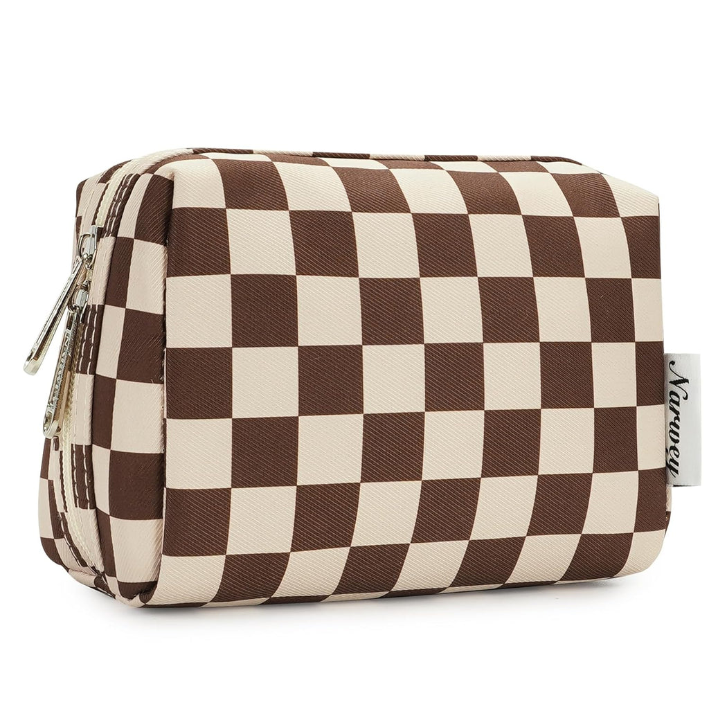 Checkered Makeup Bag Travel Cosmetic Bag Organizer Toiletry Bag Make up Bags with Compartments for Women Girls (Large, Light Checkerboard)