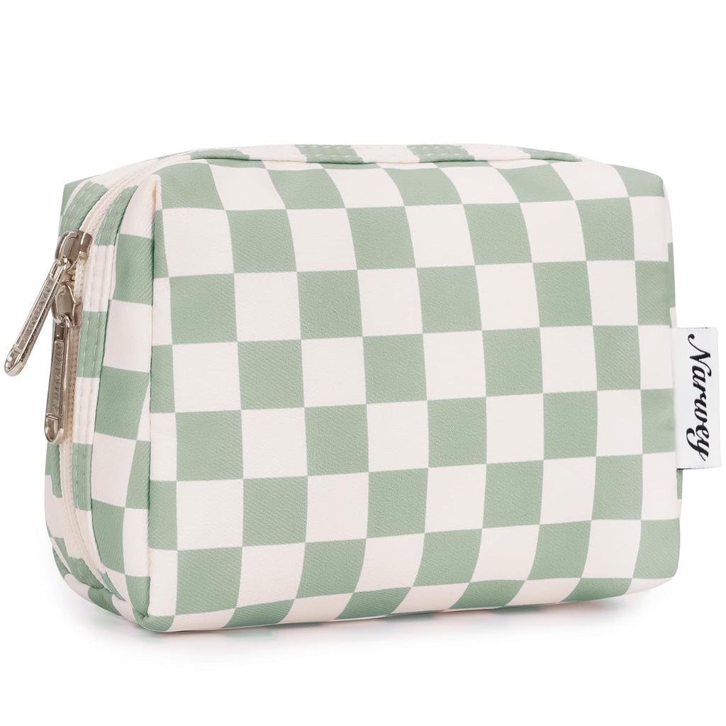 Checkered Makeup Bag Travel Cosmetic Bag Organizer Toiletry Bag Make up Bags with Compartments for Women Girls (Large, Light Checkerboard)