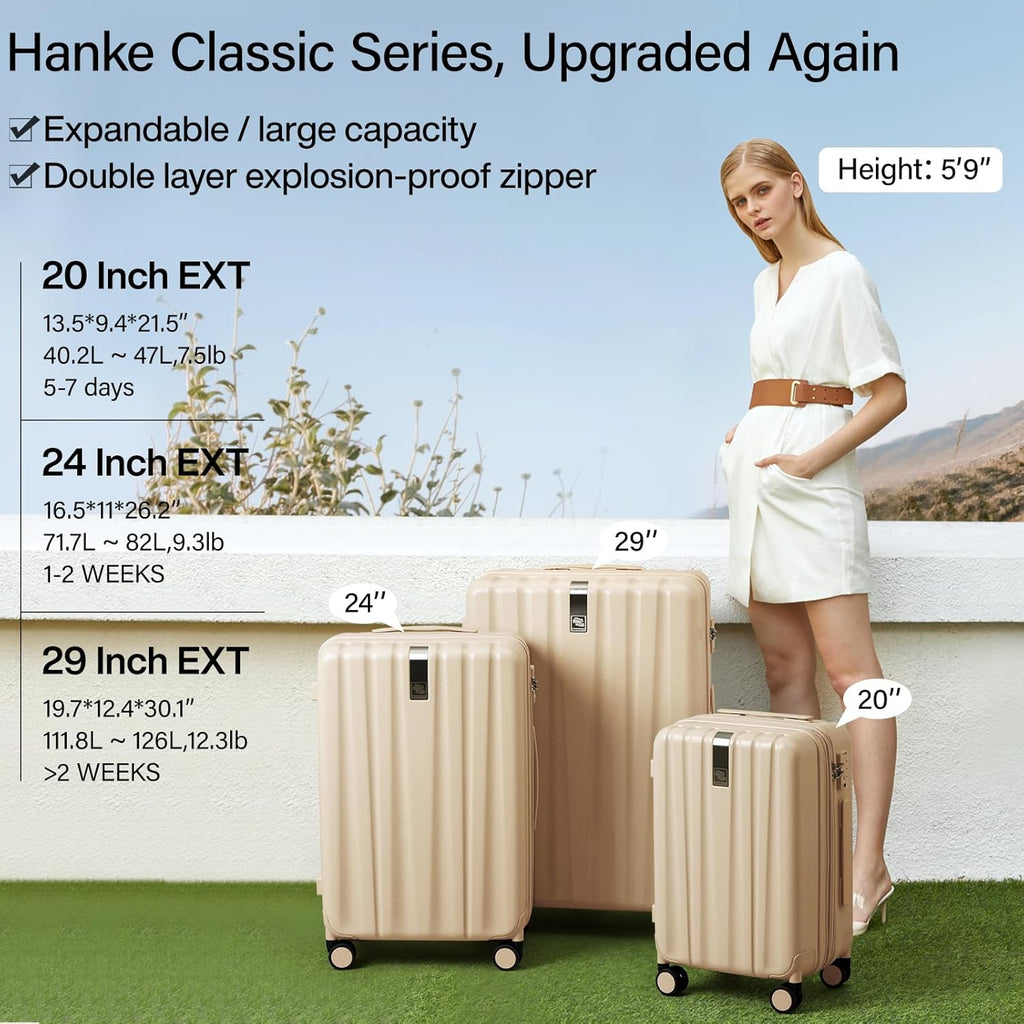 20 Inch Expandable Carry on Luggage 22X14X9 Airline Approved Lightweight PC Hard Shell Suitcases with Wheels Tsa Luggage Rolling Suitcase Travel Luggage Bag for Weekender(Cuba Sand Pink)