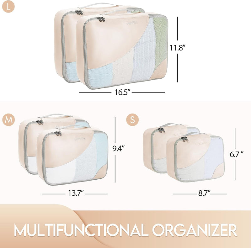6 Set Packing Cubes for Travel, 3 Various Sizes(Large,Medium,Small), Luggage Organizer Bags for Travel Accessories Travel Essentials, Travel Cubes for Carry on Suitcases (Cream)