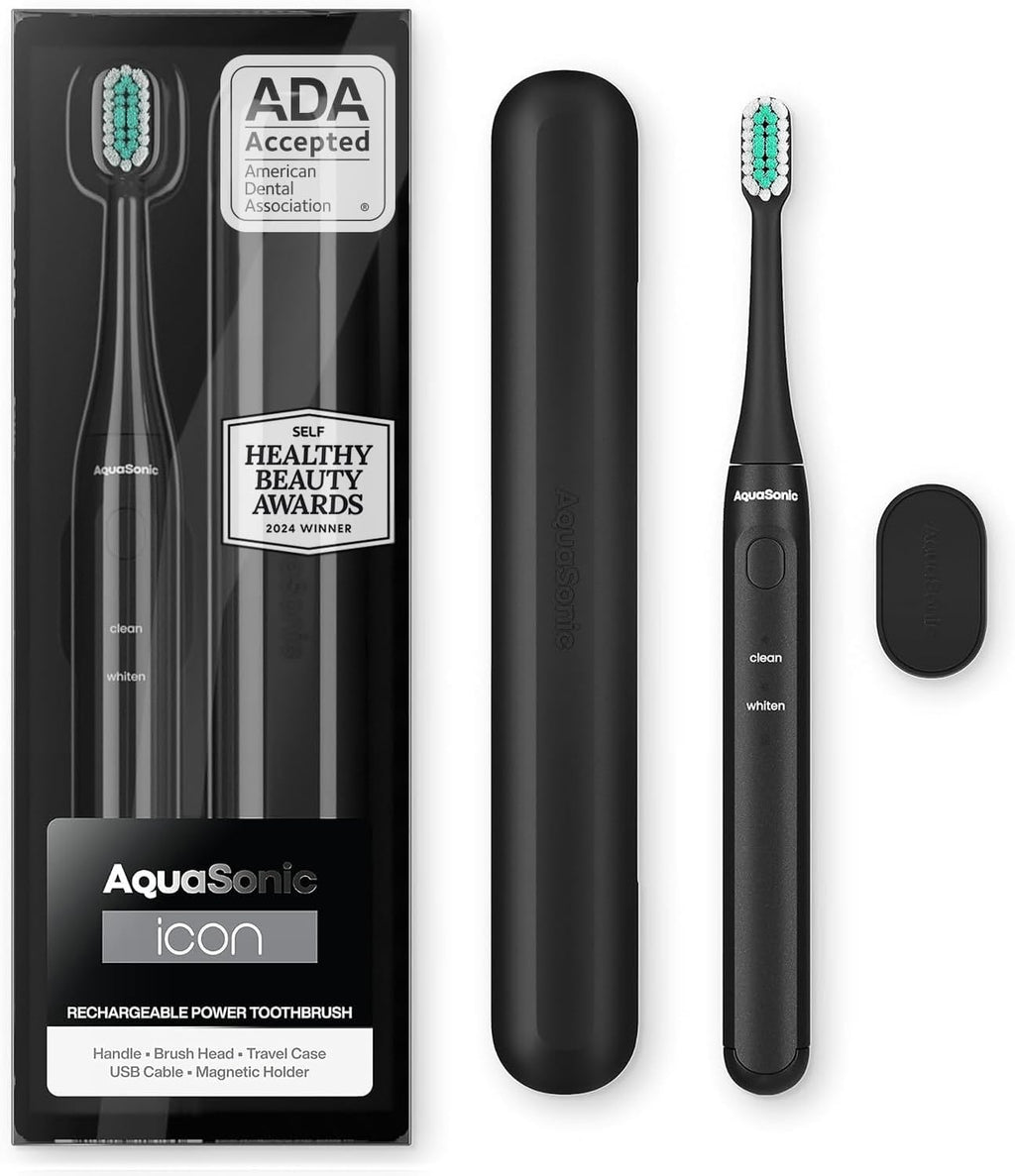 Icon Ada-Accepted Rechargeable Toothbrush | Magnetic Holder & Slim Travel Case | 2 Brushing Modes & Smart Timers | Gentle Micro-Vibrations (Blush)