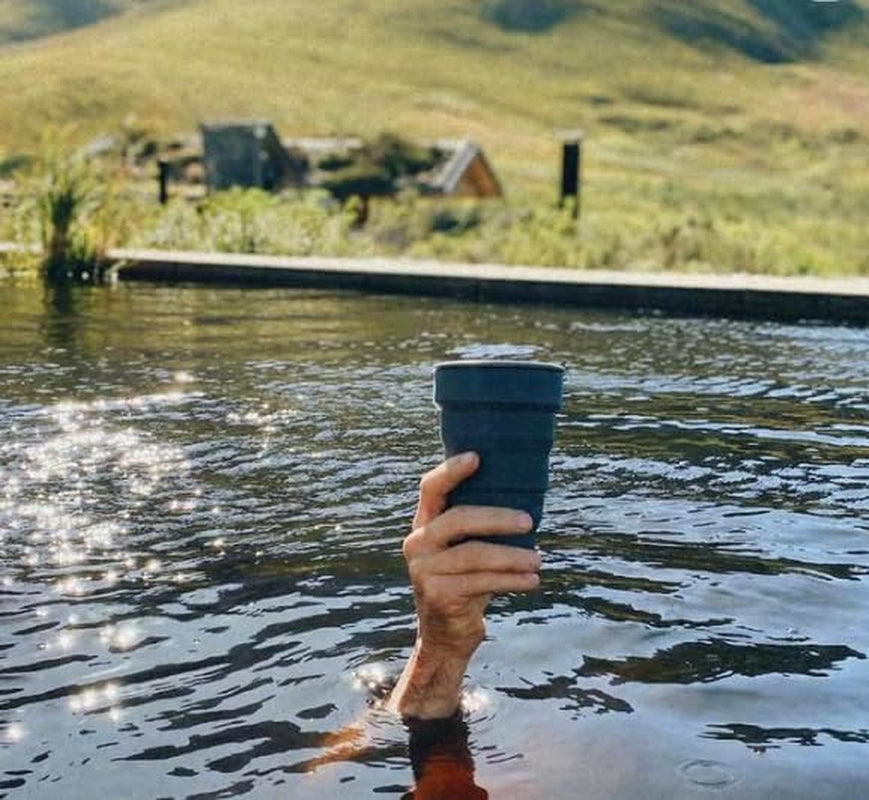Collapsible Coffee Cup with Lid - Reusable & Microwave Safe Silicone Collapsible Cup, Foldable Cup, Portable Coffee Travel Mug/Camping Cup (12OZ, Warm Grey)*Straw Sold Separately*