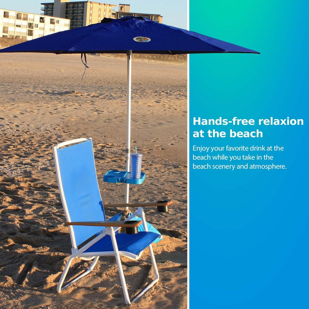 Tray Table System with 4 Cup Holders - Beach Trip Must Have for Vacation - Easy Clip on & Clip off Umbrella
