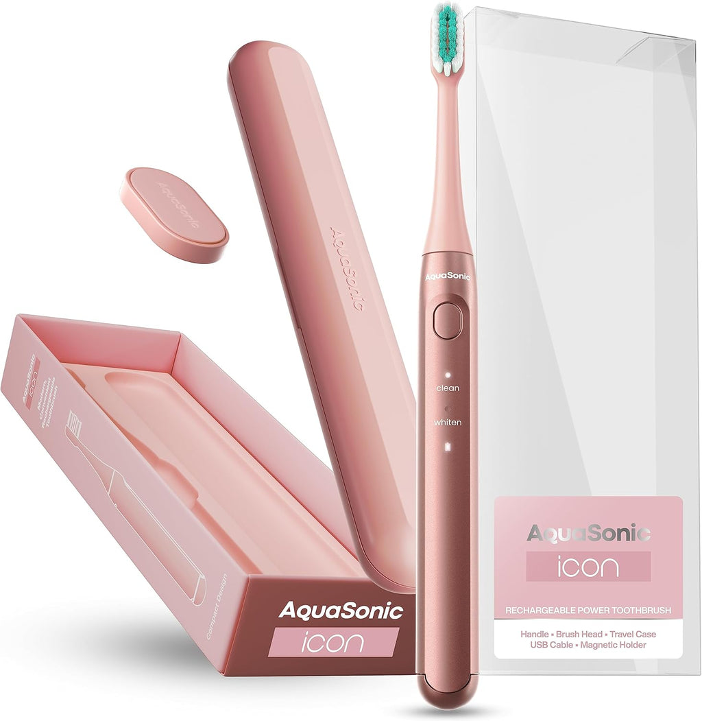 Icon Ada-Accepted Rechargeable Toothbrush | Magnetic Holder & Slim Travel Case | 2 Brushing Modes & Smart Timers | Gentle Micro-Vibrations (Blush)