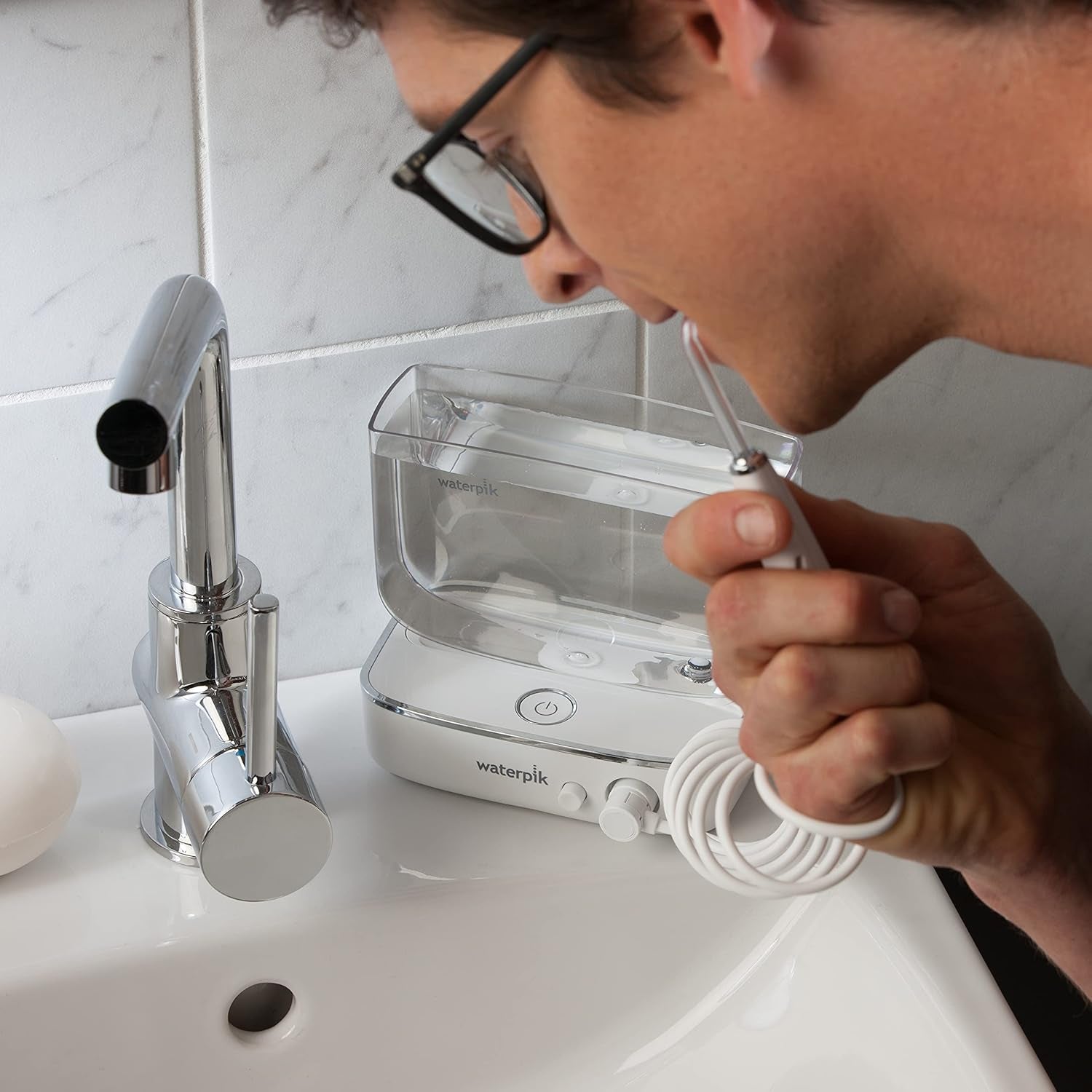 Sidekick Portable Water Flosser, Perfect for Travel & Home, ADA Accepted, White/Chrome WF-04