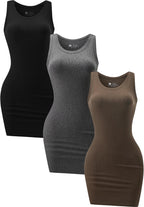 3 Pack Summer Dresses for Women 2026 Ribbed Crewneck Tank Top Dress Sleeveless Sundress Basic Bodycon Mini Dress