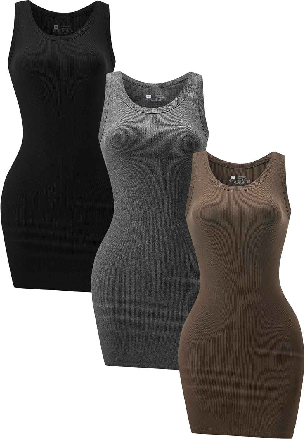 3 Pack Summer Dresses for Women 2026 Ribbed Crewneck Tank Top Dress Sleeveless Sundress Basic Bodycon Mini Dress