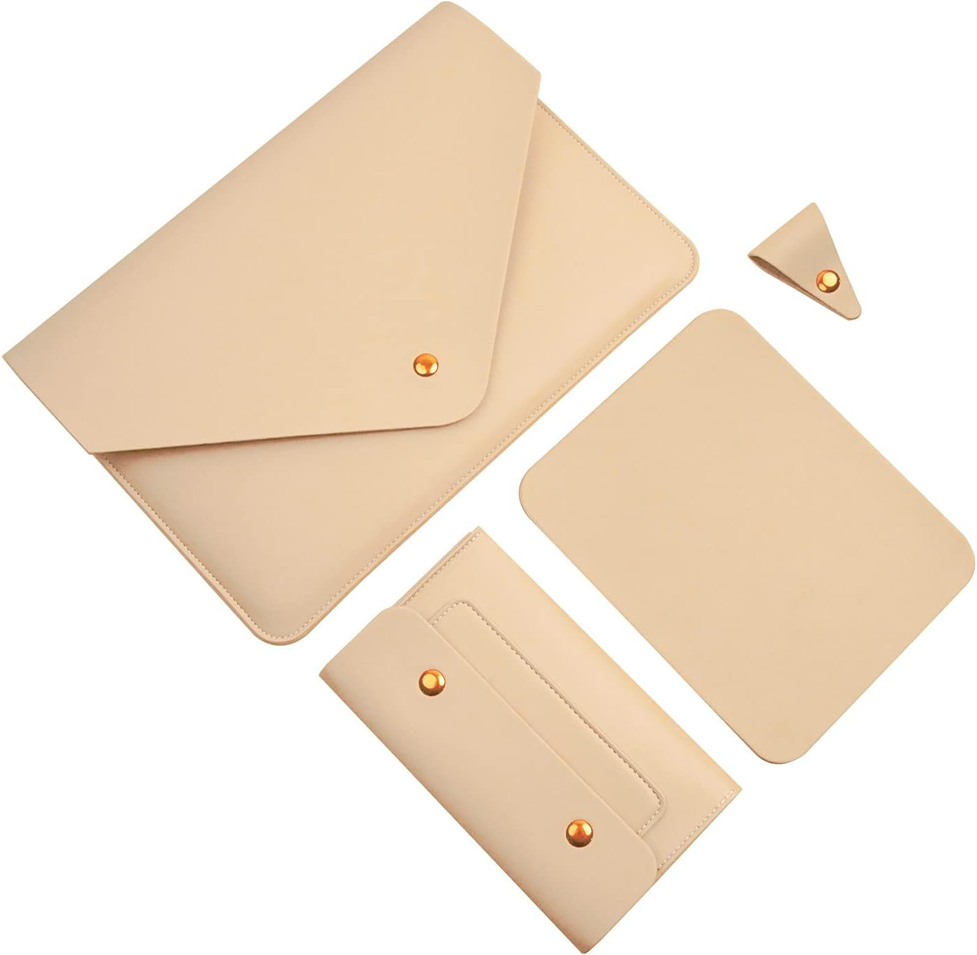 PU Leather Laptop Sleeve 16 Inch Compatible with New Macbook Pro 16 A2991 A2780, Macbook Pro 15, Surface Book 15, Dell XPS 15 with Small Pouch, Mouse Pad and Cord Organizer Color Khaki