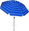 7Ft Heavy Duty High Wind Beach Umbrella Parasols with Sand Anchor & Tilt Sun Shelter, UV 50+ Protection Outdoor Sunshade Umbrellas Carry Bag for Patio Garden Pool Backyard Stripe Blue