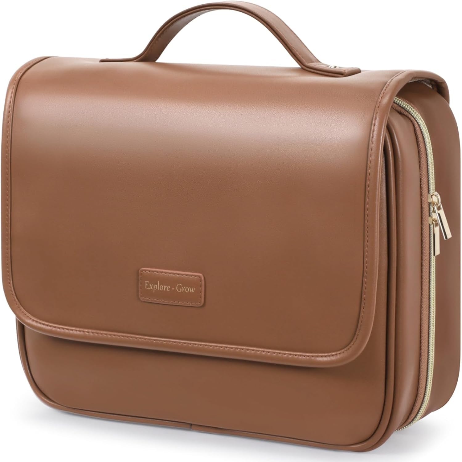 Hanging Travel Toiletry Bag for Women - Plaid Leather Travel Makeup Bag with Detachable Organizer, Waterproof Cosmetic Bag for Full-Sized Toiletries Fit Shower Bathroom Cruise, Off-White (M)