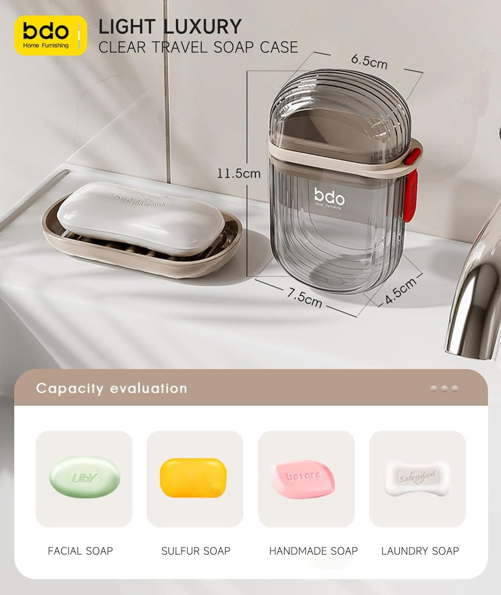 Travel Soap Case, Leakproof Soap Container with Lid, Portable Bar Soap Holder for Traveling, Soap Dish for Bathroom, Shower, Gym, School, Camping, Vacation, Outdoor-Transparent-Black