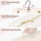 Hanging Travel Toiletry Bag for Women - Plaid Leather Travel Makeup Bag with Detachable Organizer, Waterproof Cosmetic Bag for Full-Sized Toiletries Fit Shower Bathroom Cruise, Off-White (M)