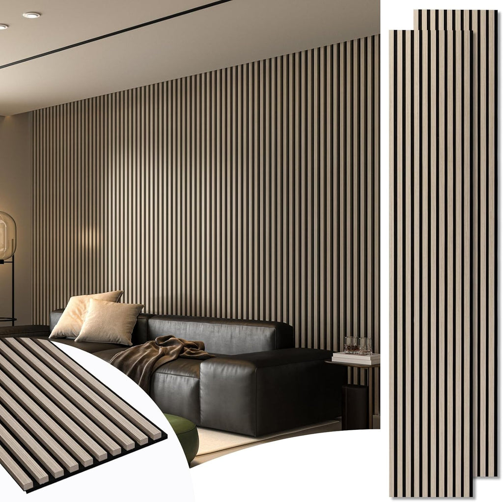 2-Pack 108" X 12" Acoustic Wood Panels for Wall, Soundproof Wood Slat Panel for Wall and Ceiling, 3D Fluted Sound Absorbing Paneling for Interior Wall Decor, Living Room, Bedroom - Blackwood