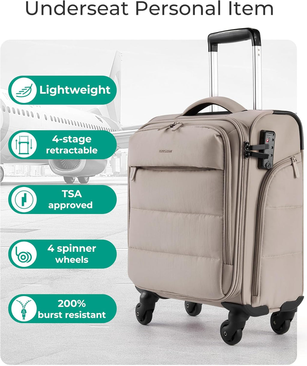 Underseat Carry on Luggage with Wheels, Soft Small Travel Luggage with PVC Wet/Dry Pockets, Lightweight Soft Personal Item Suitcase for Short Trip,Camer