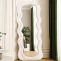 Full Length Mirror, 63" X 24"Irregular Wavy Mirror, Large Floor Length Mirrors Wall Mounted, Standing Wavy Mirrors with Flannel Wrapped Wooden Frame for Bedroom/Living Room, White