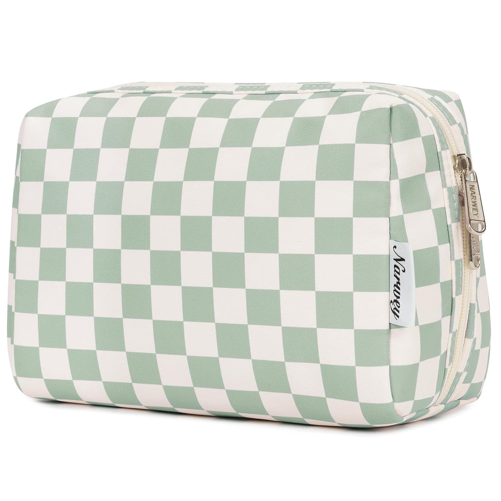 Checkered Makeup Bag Travel Cosmetic Bag Organizer Toiletry Bag Make up Bags with Compartments for Women Girls (Large, Light Checkerboard)