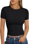 Womens Short Sleeve T Shirts Summer Crop Tops Basic Slim Fit Gym Workout Y2K Clothes
