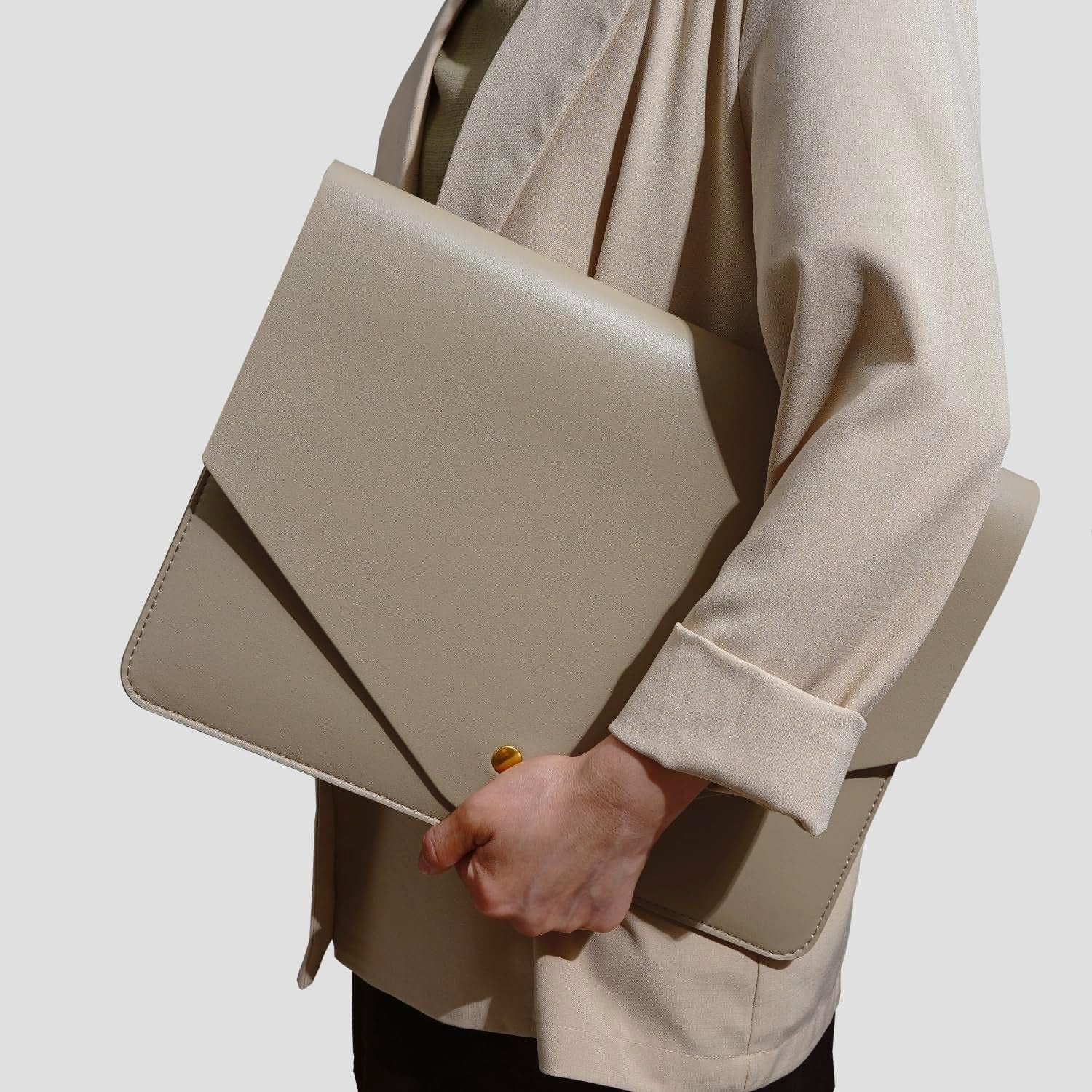 PU Leather Laptop Sleeve 16 Inch Compatible with New Macbook Pro 16 A2991 A2780, Macbook Pro 15, Surface Book 15, Dell XPS 15 with Small Pouch, Mouse Pad and Cord Organizer Color Khaki