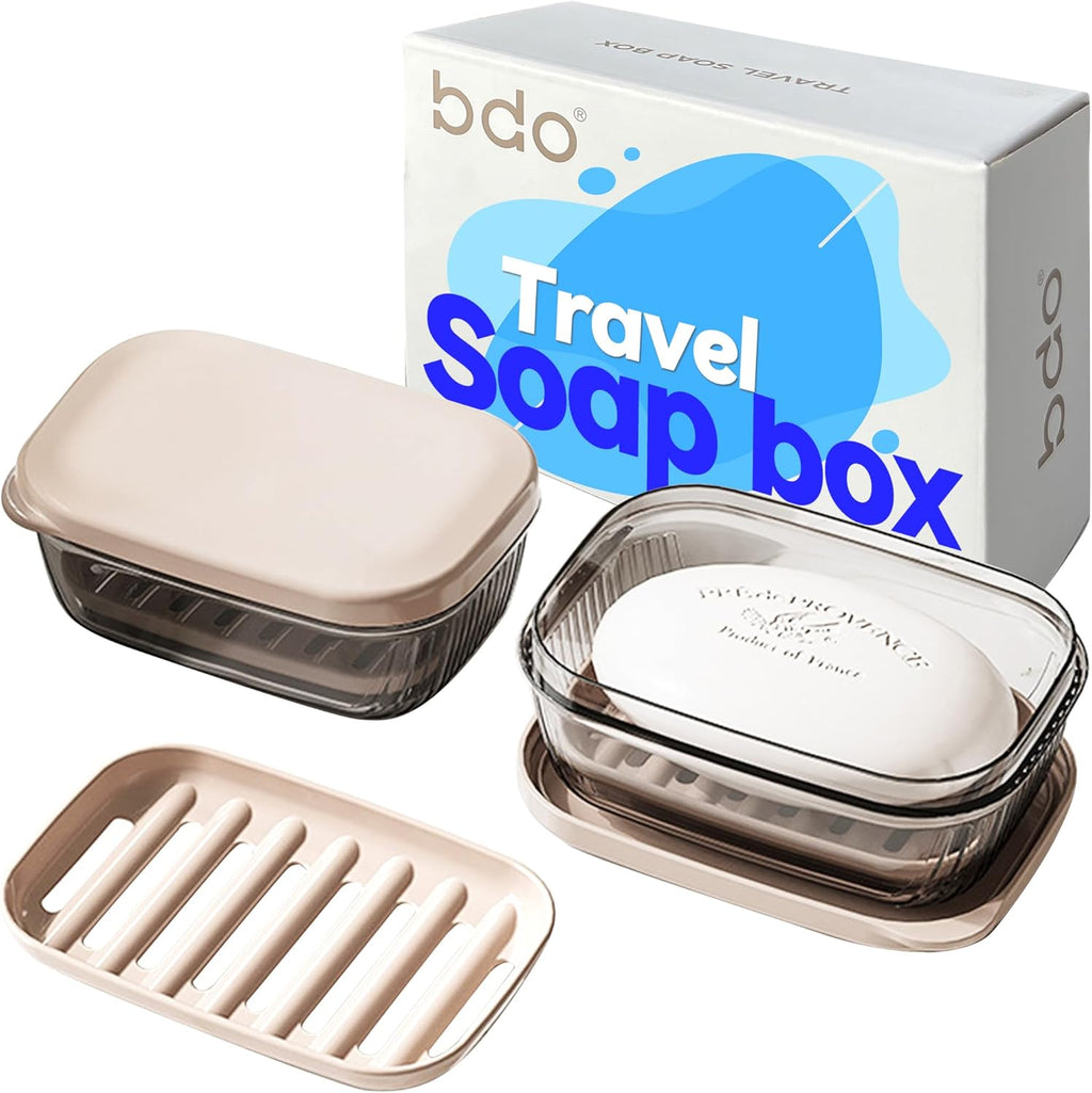 Travel Soap Case, Leakproof Soap Container with Lid, Portable Bar Soap Holder for Traveling, Soap Dish for Bathroom, Shower, Gym, School, Camping, Vacation, Outdoor-Transparent-Black