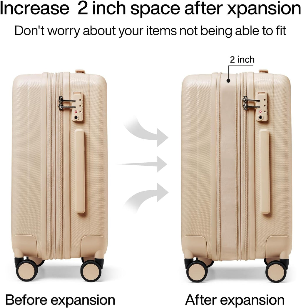 20 Inch Expandable Carry on Luggage 22X14X9 Airline Approved Lightweight PC Hard Shell Suitcases with Wheels Tsa Luggage Rolling Suitcase Travel Luggage Bag for Weekender(Cuba Sand Pink)
