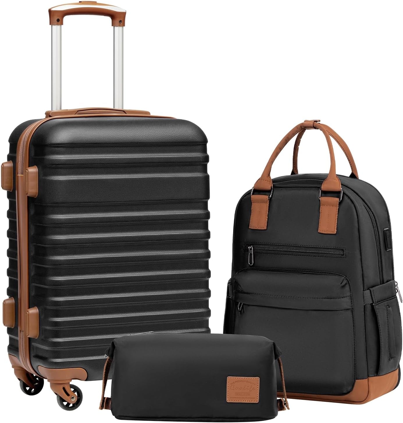 Suitcase Set 3 Piece Carry on Hardside Luggage with TSA Lock Spinner Wheels (White, S(20In))