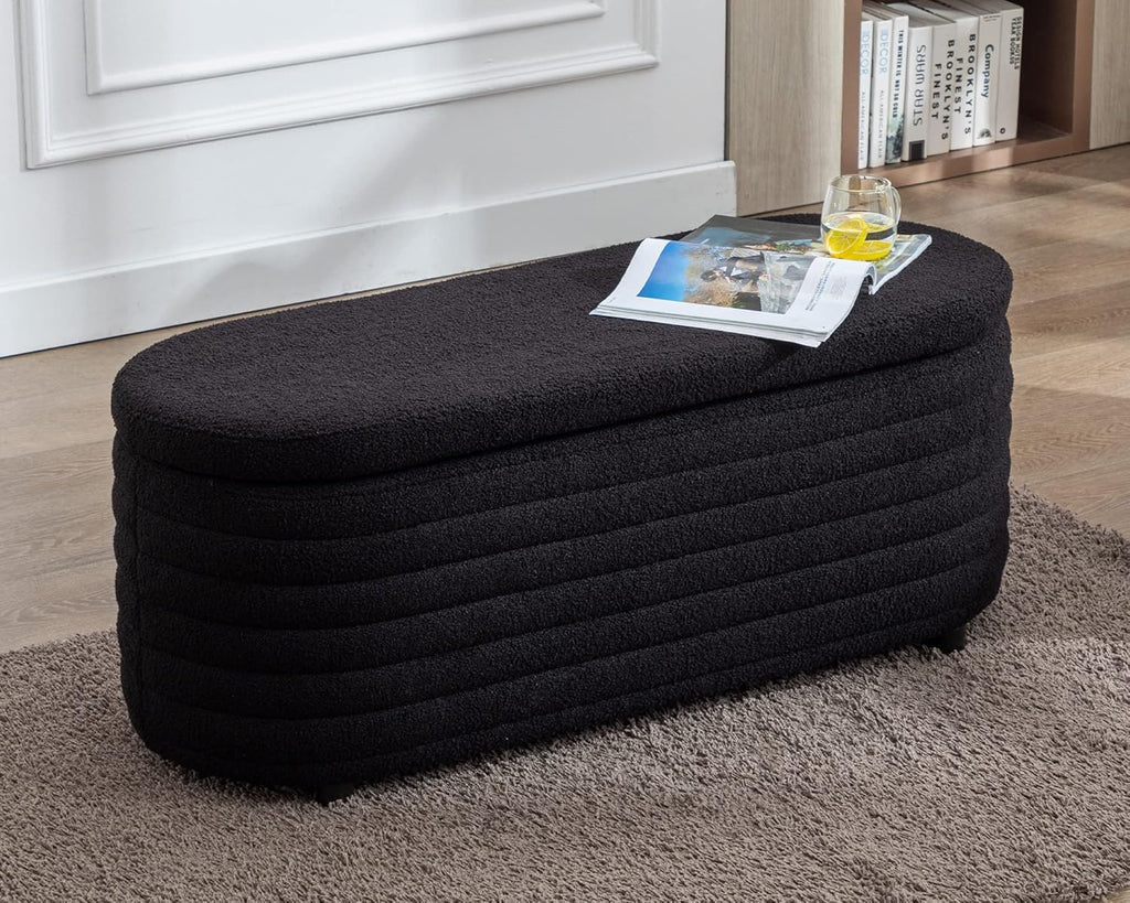 Storage Ottoman Bench Upholstered PU Leather End of Bed Stool with Safety Hinge for Bedroom, Living Room, Entryway (44.5-Inch, Brown), TN2436